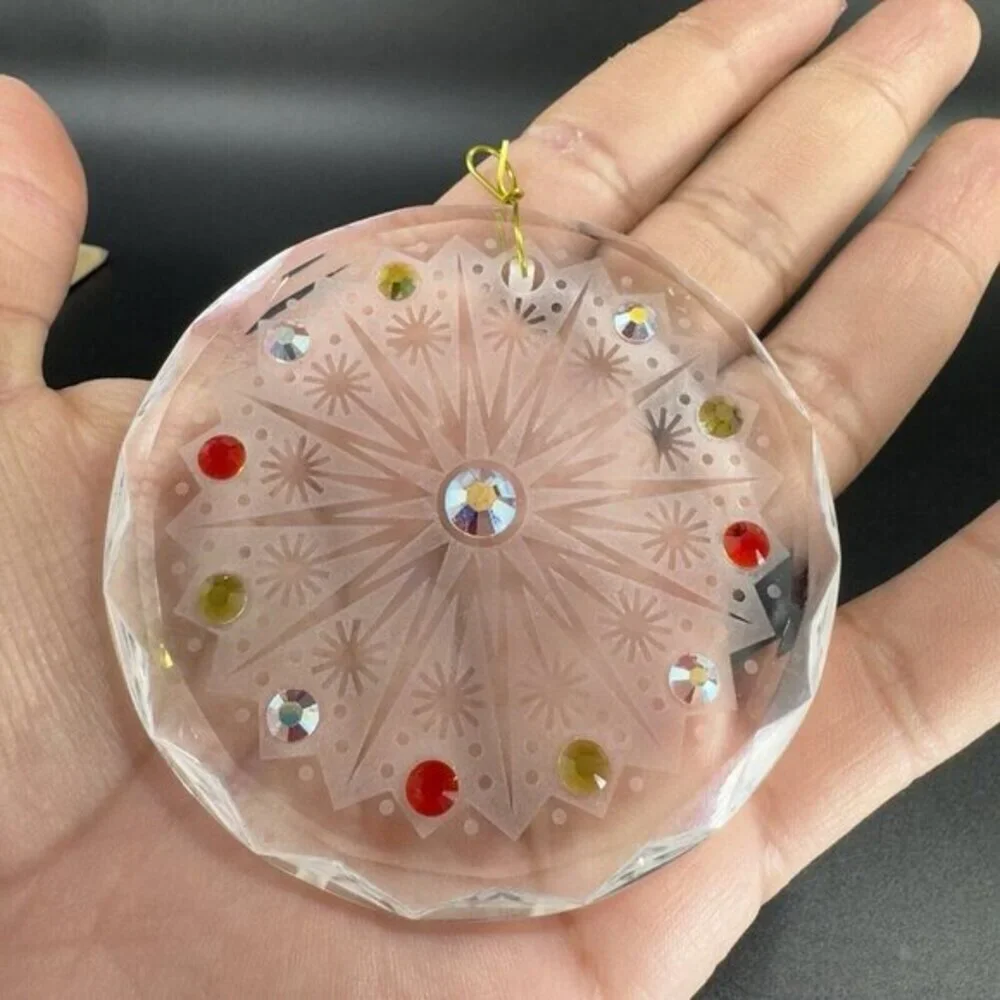 Hand Crafted Clear Crystal Round‎ Jeweled Ornament Signed Christmas Decorative